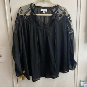 Hayden Black Sheer Blouse with Lace Accents